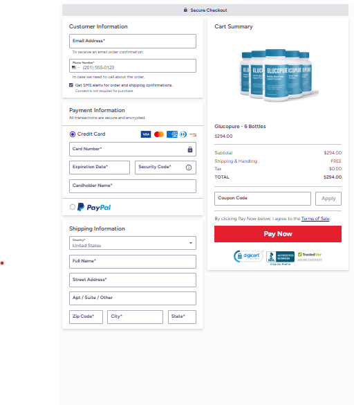 GlucoPure Secured order page